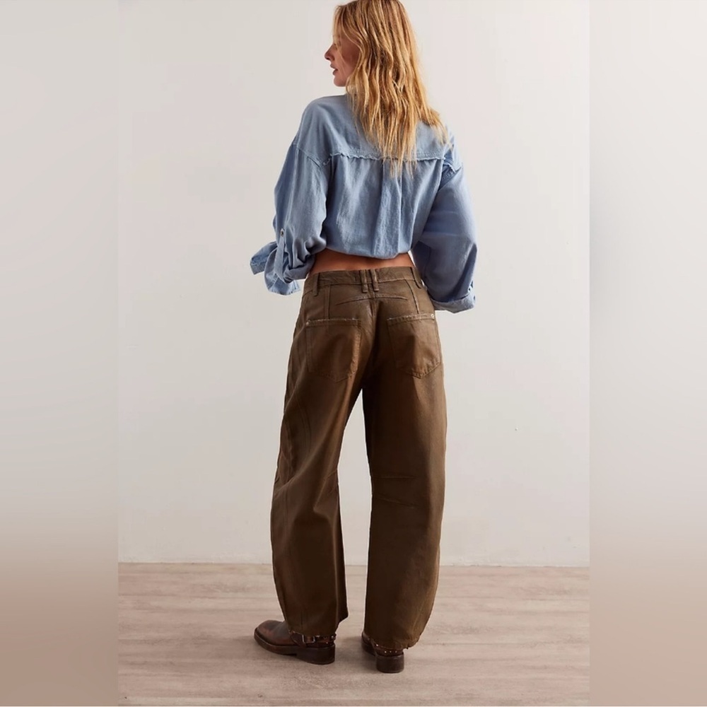 New Free people x new moon Good Luck Coated High Waist Barrel Jeans size 28 - Picture 3 of 14
